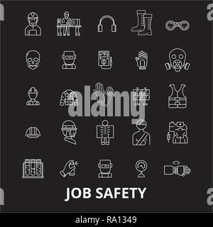 La sécurité d'emploi ligne modifiable icons vector set sur fond noir. La sécurité d'emploi contour blanc illustrations, signes, symboles Illustration de Vecteur