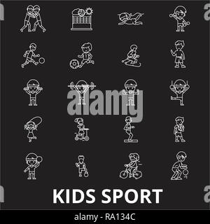 Ligne modifiable Kids sport icons vector set sur fond noir. Kids sport contour blanc illustrations, signes, symboles Illustration de Vecteur