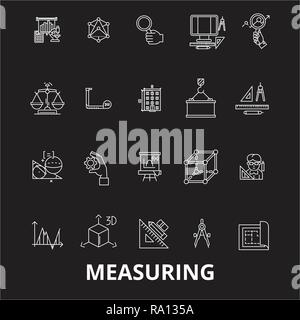 Mesure des icônes ligne modifiable vector set sur fond noir. La mesure de contour blanc illustrations, signes, symboles Illustration de Vecteur
