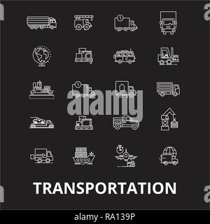 Ligne modifiable transport icons vector set sur fond noir. Transports - contour blanc illustrations, signes, symboles Illustration de Vecteur