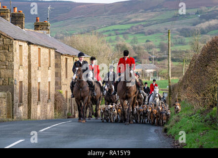 Preston, Lancashire, Royaume-Uni. 29 Décembre, 2018. Chevaux et chiens de chasse par simple glisser sur une belle après-midi près de Preston, Lancashire. Crédit : John Eveson/Alamy Live News Banque D'Images