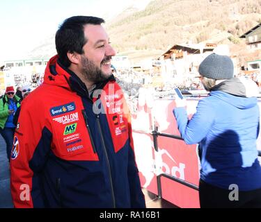 Foto LaPresse/Stefano Cavicchi 29/12/2018 Bormio, Italia politica Matteo Salvini un Bormio per il SuperG maschile di sci alpino.nella foto : Matteo Salvini Banque D'Images