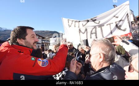 Foto LaPresse/Stefano Cavicchi 29/12/2018 Bormio, Italia politica Matteo Salvini un Bormio per il SuperG maschile di sci alpino.nella foto : Matteo Salvini Banque D'Images