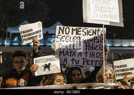 Barcelone, Catalogne, Espagne. Dec 29, 2018. Plusieurs manifestants sont vus entre deux plaques pendant la manifestation.troisième manifestation à Barcelone pour la mort du chien Sota. Le chien était administré par un sans-abri et ils étaient tous deux à la suite d'un programme d'insertion sociale. Selon la version policière, le mandataire a agi en légitime défense après avoir été attaqué par l'animal qui a défendu son propriétaire qui était détenu par la force. Credit : Paco Freire SOPA/Images/ZUMA/Alamy Fil Live News Banque D'Images