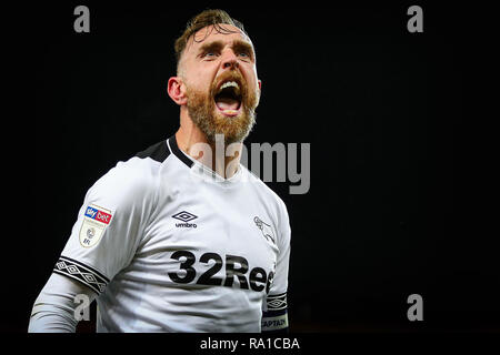 Norwich, Royaume-Uni. 29 décembre 2018. Richard Keogh de Derby County célèbre après avoir battu 4-3 Norwich City - Norwich City v Derby County, Sky Bet Championship, Carrow Road, Norwich - 29 décembre 2018 Editorial - N'utilisez que des restrictions s'appliquent : Crédit DataCo Images Journée Limited/Alamy Live News Banque D'Images