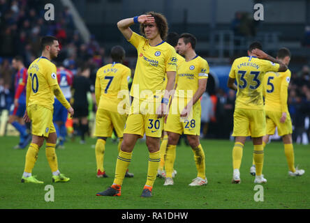 Londres, Royaume-Uni. 30 décembre 2018. Chelsea David Luiz au cours de la Premier League entre Crystal Palace et Chelsea à Selhurst Park Stadium , , Londres, Angleterre le 30 décembre 2018. Action Sport Crédit photo FA Premier League Ligue de football et les images sont soumis à licence. DataCo Usage éditorial uniquement. Pas de vente d'impression. Aucun usage personnel des ventes. Action Crédit : Foto Sport/Alamy Live News Banque D'Images