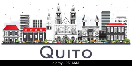 Quito Equateur Ville avec des bâtiments gris isolé sur blanc. Vector Illustration. Les voyages d'affaires et tourisme Concept avec l'architecture historique. Illustration de Vecteur