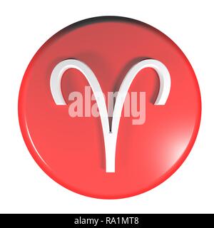 Icône zodiacal bélier cercle rouge - Bouton-poussoir de rendu 3D illustration Banque D'Images