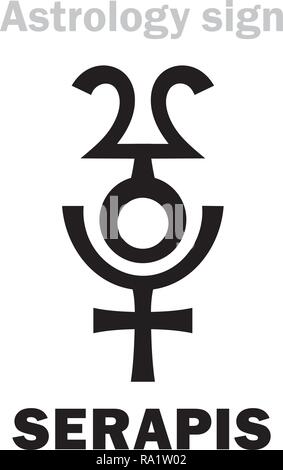 Alphabet d'astrologie : SÉRAPIS (Userhapi / Osiris-Apis), hellénistique dieu égyptien de l'abondance, la fertilité, la pègre et au-delà. Les hiéroglyphes signe. Illustration de Vecteur