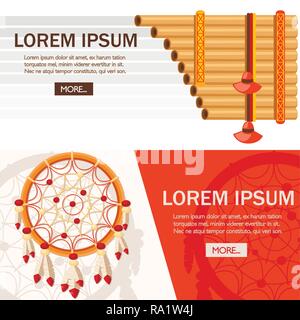 Flute pan avec les indiens traditionnels avec motif dreamcatcher. Instrument de musique américaine et magique. Télévision vector illustration sur fond blanc Illustration de Vecteur