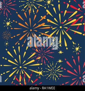 Résumé rouge et or d'artifice d'explosions. Télévision vector illustration sur fond de ciel de nuit. Place pour le texte. Illustration de Vecteur