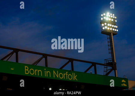 29 décembre 2018, Carrow Road, Norfolk, Angleterre ; Sky Bet Championship, Norwich City vs Derby County ; le Barclay Stand. Credit : Georgie Kerr/News Images images Ligue de football anglais sont soumis à licence DataCo Banque D'Images