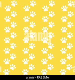 Fond jaune pour la conception d'emballage. Des traces de cat textile pattern. Seamless Vector paw print pattern transparente. Illustration de Vecteur