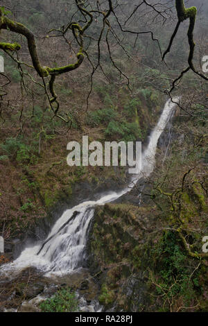 Vue sur le Pont du Diable Falls (Pontarfynach), lieu de la Téléfilm thriller, arrière-pays, près d'Aberystwyth, Ceredigion, pays de Galles, Royaume-Uni Banque D'Images