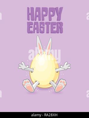 Carte de vœux de Pâques - Happy Easter Bunny sortir d'oeuf isolé sur fond violet Illustration de Vecteur