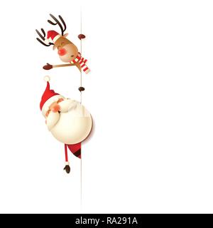 Les amis de Noël Père Noël et renne sur côté gauche de la carte - isolé sur fond blanc Illustration de Vecteur