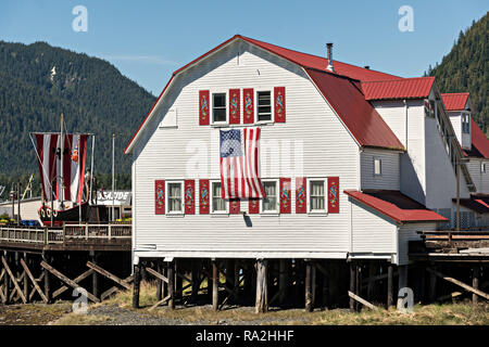 Les fils de Norvège Fedrelandet Lodge sur Hammer Slough à Pétersbourg, île Mitkof, en Alaska. Petersburg réglé par immigrant norvégien Peter Buschmann est connue comme la Petite Norvège en raison de la forte proportion de personnes d'origine scandinave. Banque D'Images