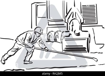Un vecteur illustration d'un travailleur d'asphalte au travail. Illustration de Vecteur