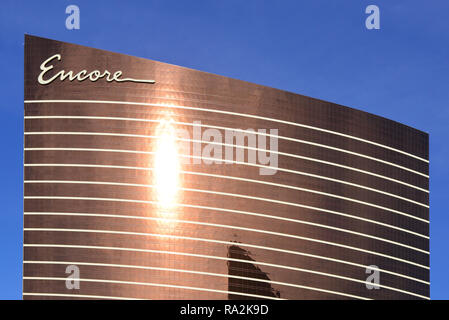 Le bâtiment est en bronze de la distinctive Encore Resort Hotel et Casino avec administré par Steve Wynn sur le Strip à Las Vegas, NV Banque D'Images