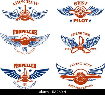 Ensemble d'avion vintage voir emblèmes. Éléments de conception pour le logo, étiquette, signer, menu. Vector illustration Illustration de Vecteur