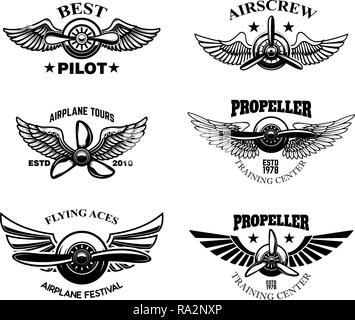 Ensemble d'avion vintage voir emblèmes. Éléments de conception pour le logo, étiquette, signer, menu. Vector illustration Illustration de Vecteur