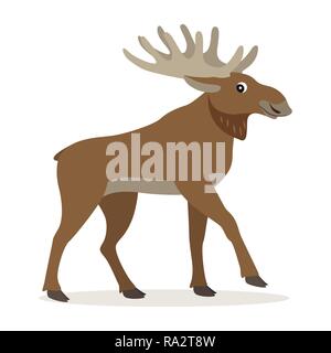 Cute animal forestier, friendly moose avec grandes cornes Illustration de Vecteur