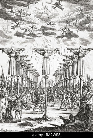 Les martyrs chrétiens du 16ème siècle au Japon. La gravure de l'artiste français Jacques Callot, 1592-1635, qui est datée du 1627, peuvent se référer à l'une ou l'autre de deux épisodes du martyre à Nagasaki, Japon, où, en 1597, 26 chrétiens ont été exécutés ou en 1632, lorsque 55 chrétiens ont été tués dans ce qui est connu comme la grande martyre Genna. Banque D'Images