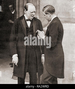 Winston Churchill, vu ici en 1919 avec le Prince de Galles, futur Édouard VIII. Sir Winston Leonard Spencer-Churchill, 1874 -1965. Homme politique, homme d'État britannique, officier de l'armée, et l'écrivain, qui fut Premier Ministre du Royaume-Uni de 1940 à 1945 et de nouveau de 1951 à 1955. Banque D'Images