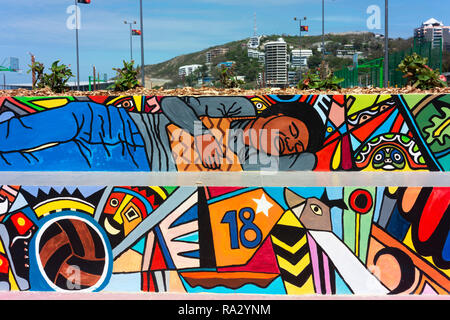 Les terrains de sports et d'autres installations décorées avec art contemporain, récemment rénové, l'ela plage à Port Moresby. Banque D'Images
