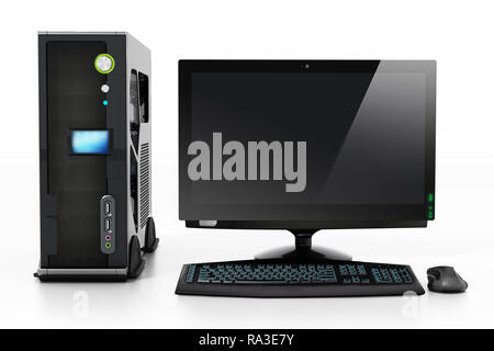 Boîtier PC moderne isolé sur fond blanc. 3D illustration. Banque D'Images