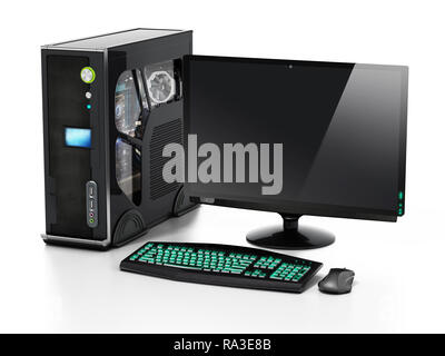 Boîtier PC moderne isolé sur fond blanc. 3D illustration. Banque D'Images