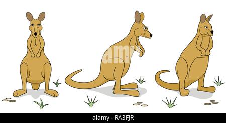 Chiffres Wallaby dans différentes positions Illustration de Vecteur