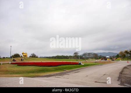 Singha Gold statue sur la colline parlementaire pour les personnes travel visiter et prendre en photo au parc Singha ville Chiangrai en matinée le 21 février 2018 à Chiang Banque D'Images