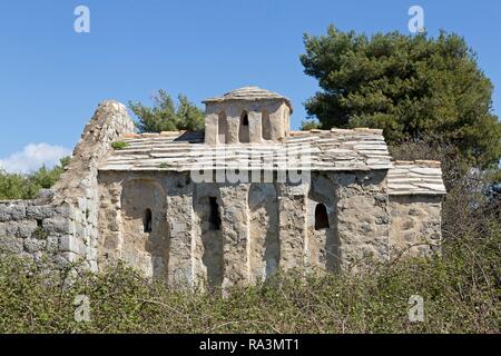 La ruine de l'église, l'île de Lopud, Îles Élaphites, Dalmatie, Croatie Banque D'Images