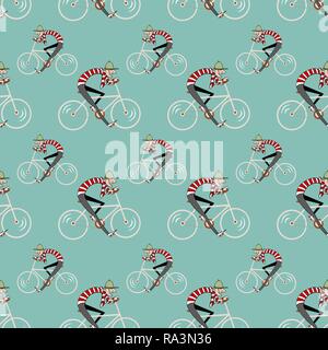 Papier d'emballage, papier peint, fond turquoise, motif transparent, drôles, cycliste personne sur location, rires, Allemagne Banque D'Images