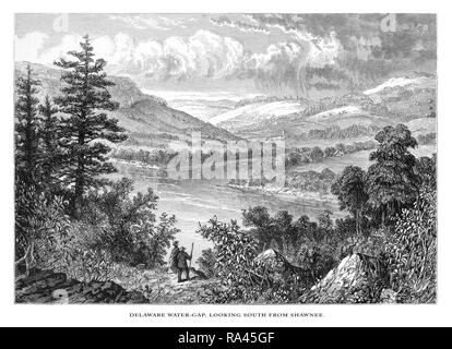 Rivière Delaware Water Gap à au sud de Shawnee, Oklahoma, United States, American Victorian gravure, 1872 Banque D'Images