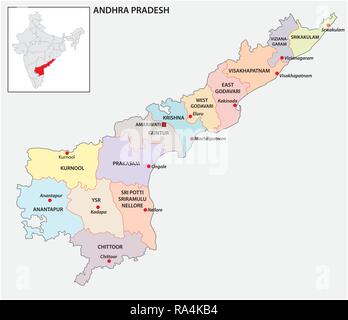 La carte administrative et politique de l'Etat indien de l'Andhra Pradesh, Inde Illustration de Vecteur