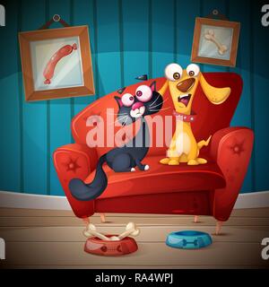 Cat and Dog - cartoon illustration. Illustration de Vecteur