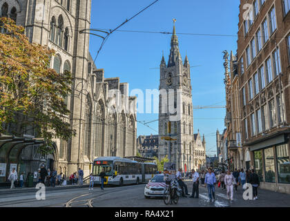 Gand, Belgique - Oct 6, 2018. Vieille ville de Gand, Belgique. Gent (Gand) est la quatrième plus grande et la plus belle ville. Banque D'Images