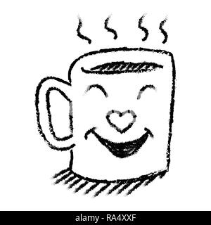 Cartoon isolée tasse de café chaud sourire sur fond blanc - cartoon illustration Illustration de Vecteur