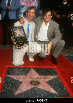 HOLLYWOOD, CA - 15 juillet : l'Acteur Keith Carradine et Robert Carradine acteur frère assister à sa cérémonie de Star cérémonie le 15 juillet 1993 sur Hollywood Walk of Fame à Hollywood, en Californie. Photo de Barry King/Alamy Stock Photo Banque D'Images