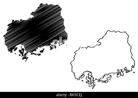 Préfecture de Hiroshima (divisions administratives du Japon, préfectures du Japon) map vector illustration, croquis gribouillis d'Hiroshima site Illustration de Vecteur