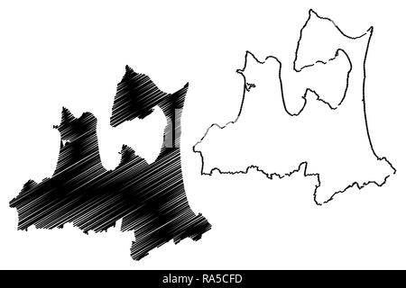 La Préfecture d'Aomori (divisions administratives du Japon, préfectures du Japon) map vector illustration, scribble sketch carte d'Aomori Illustration de Vecteur