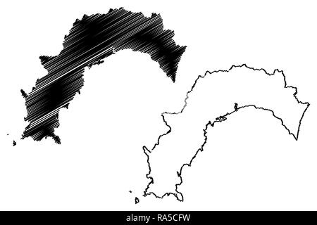 La Préfecture de Kochi (divisions administratives du Japon, préfectures du Japon) map vector illustration, scribble sketch carte de Kochi Illustration de Vecteur