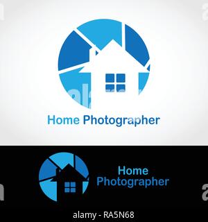 Ce logo a un objectif de l'appareil photo à une maison à elle. Ce logo est bonne à utiliser comme logo de l'entreprise, photo studio, et l'entreprise engagée dans la photographie. Illustration de Vecteur