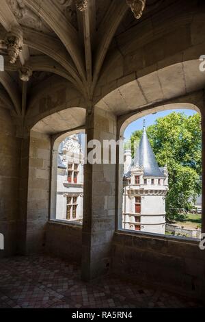Escalier, Chateau d'Azay-le-Rideau, château Renaissance sur la Loire, patrimoine mondial de l'UNESCO, Département Indre-et-Loire Banque D'Images