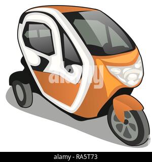 Voiture électrique à trois roues isolé sur fond blanc. Cartoon Vector illustration close-up. Illustration de Vecteur