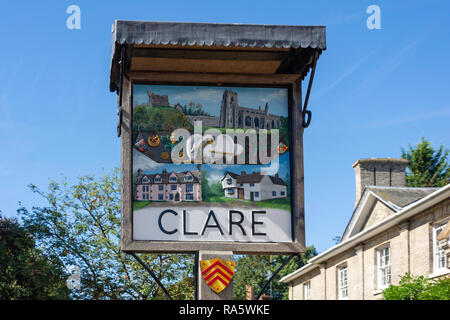 Panneau du Village, Nethergate Street, Clare, Suffolk, Angleterre, Royaume-Uni Banque D'Images