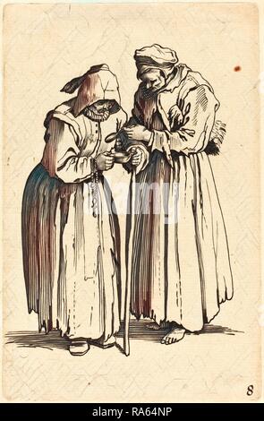 Après Jacques Callot, deux femmes mendiant, gravure. Repensé par Gibon. L'art classique avec une touche moderne repensé Banque D'Images