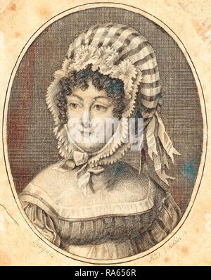 Augustin de Saint-Aubin, français (1736-1807), chef d'une femme portant un bonnet à rayures, la gravure. Repensé Banque D'Images